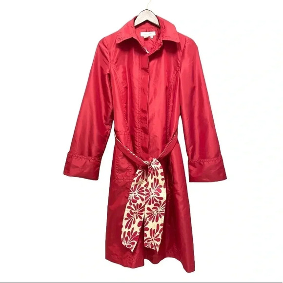 Zara Trench Coat Trench Jacket Belted Side Pockets Raspberry Pink Pleated Size S - Picture 3 of 9